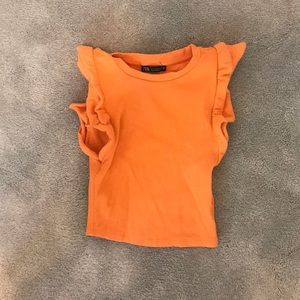 Zara Orange Fluffy Sleeve Top